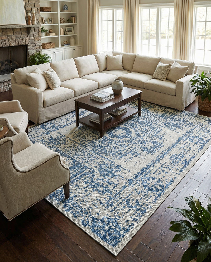 Patio Heritage Collection Area Rug - Savannah (Blue) Rectangle Blue  lifestyle 33