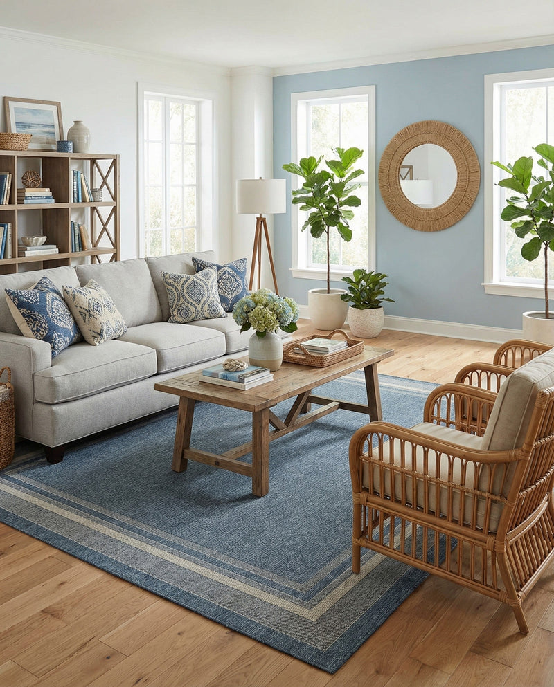 Terrace Fringe Collection Area Rug - Veranda (Blue) Rectangle Blue  lifestyle 29