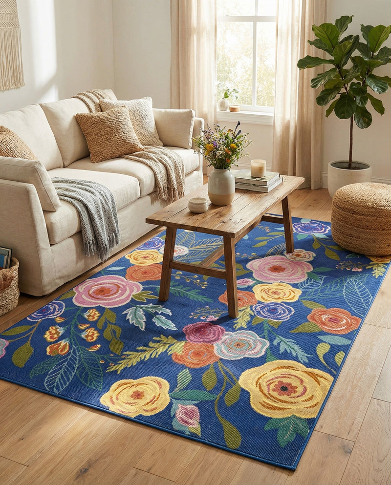 Meadow Breeze Collection Area Rug -  Petal Rectangle Blue  lifestyle 66