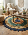 Woven Seaside Jute Collection Area Rug - Coastalhaven (Navy Blue Yellow Green) Round Navy Blue Yellow Green  lifestyle 35