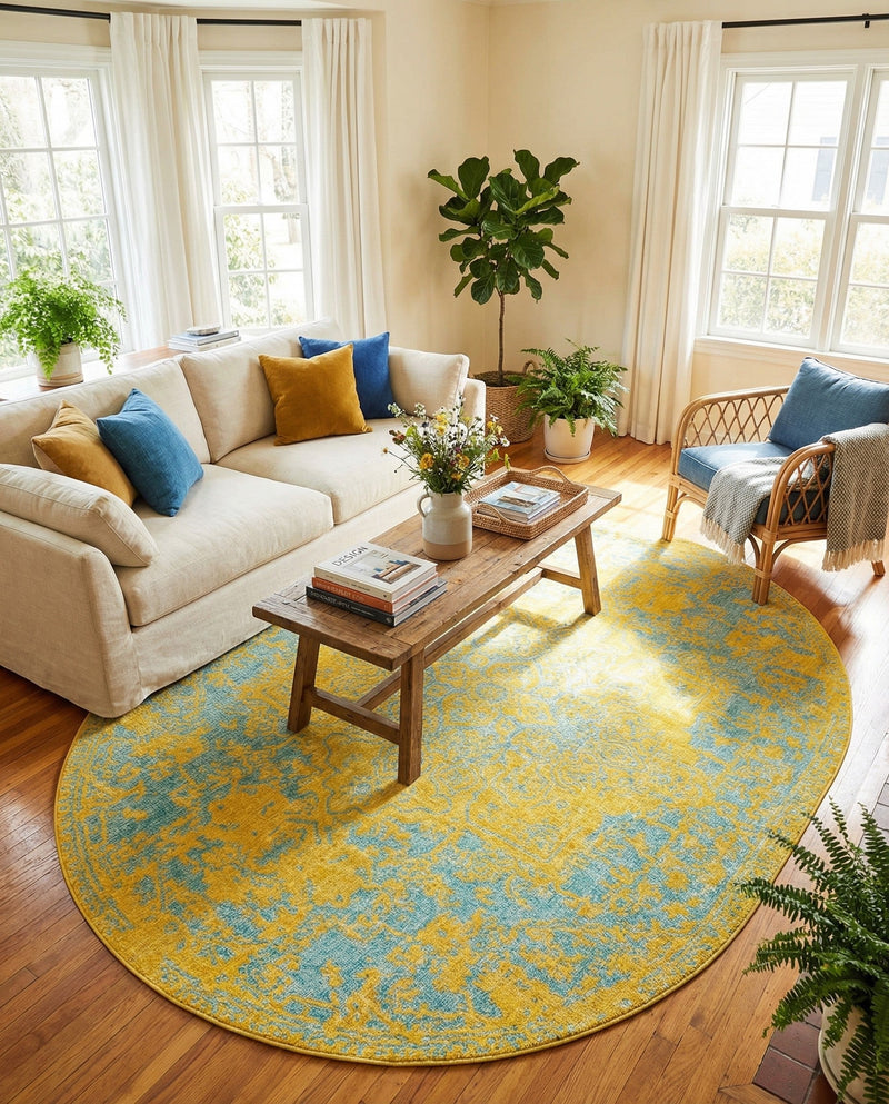 Urban Oasis Rugs Collection Area Rug -  Penthouse (Yellow and Aqua) Oval Yellow and Aqua  lifestyle 42
