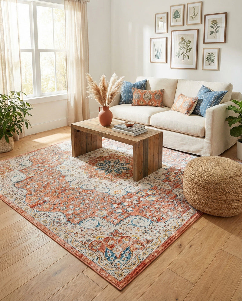 Coastal Haven Collection Area Rug - Seabreeze (Red) Square Red  lifestyle 74