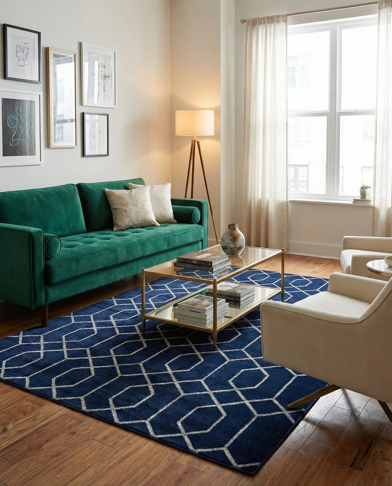 Hollywood Luxe Collection Area Rug - Sunset (Navy Blue Silver) Rectangle Navy Blue Silver  lifestyle 6