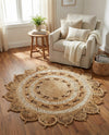 Woven Seaside Jute Collection Area Rug - Coastalhaven (Natural and White) Round Natural and White  lifestyle 27