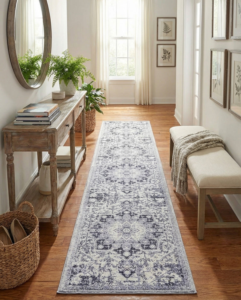 Baroque Era Collection Area Rug - Versailles (Light Gray) Runner Light Gray  lifestyle 25