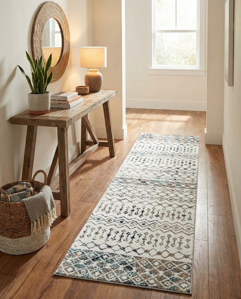 Mediterranean Lattice Collection Area Rug -  Casablanca (Ivory Gray Blue) Runner Ivory Gray Blue  lifestyle 41