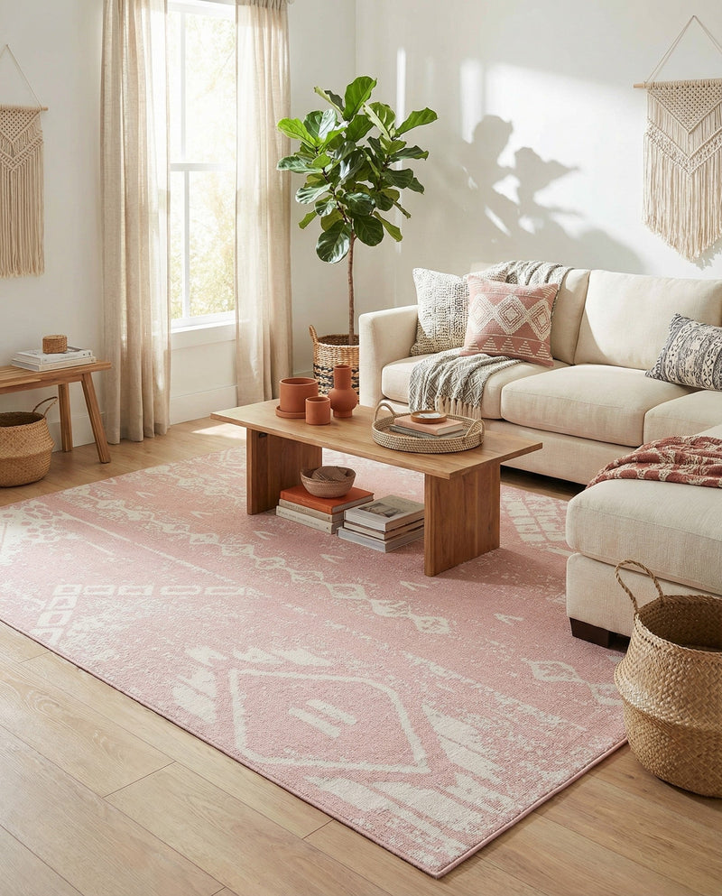 Desert Nomad Terrace Collection Area Rug - Sahara (Pink) Rectangle Pink  lifestyle 19