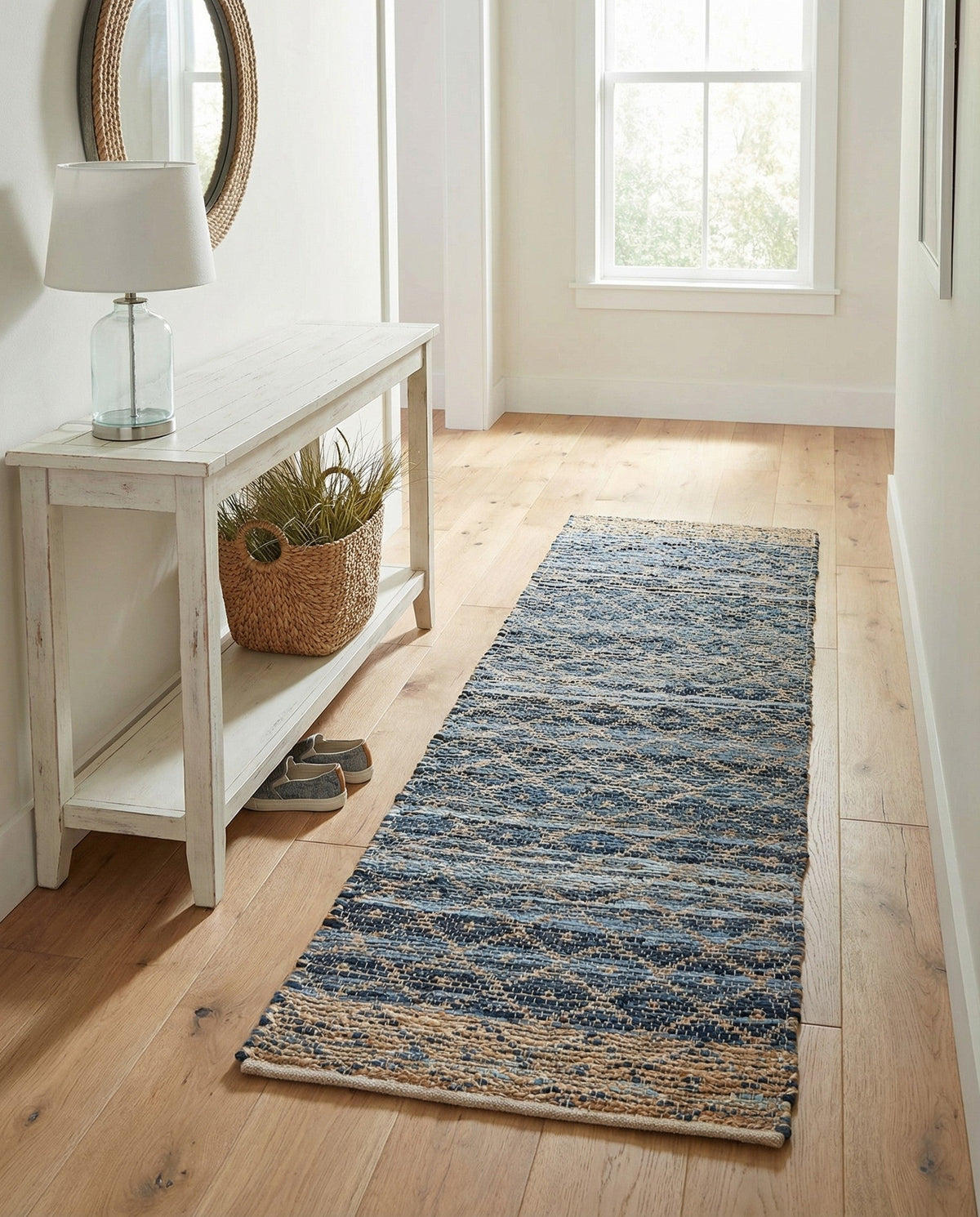 Tulum Trellis Collection Area Rug - Shoreline Runner Denim blue  lifestyle 164