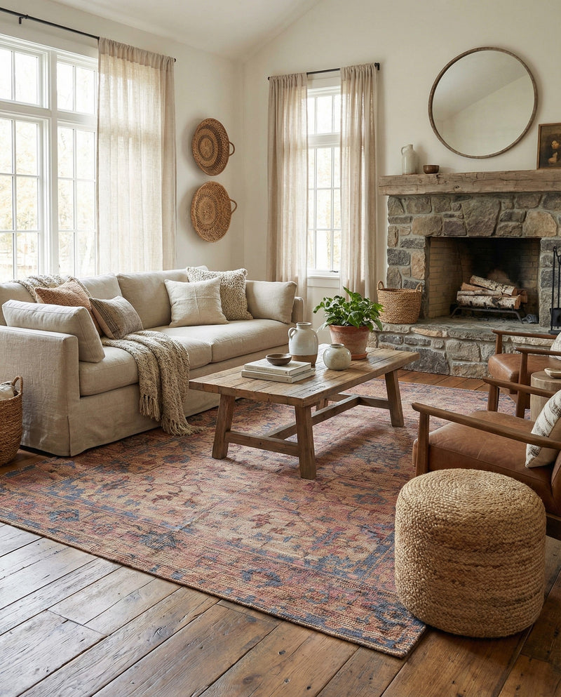 Savannah Threads Collection Area Rug - Tybee Rectangle Peach pink  lifestyle 38