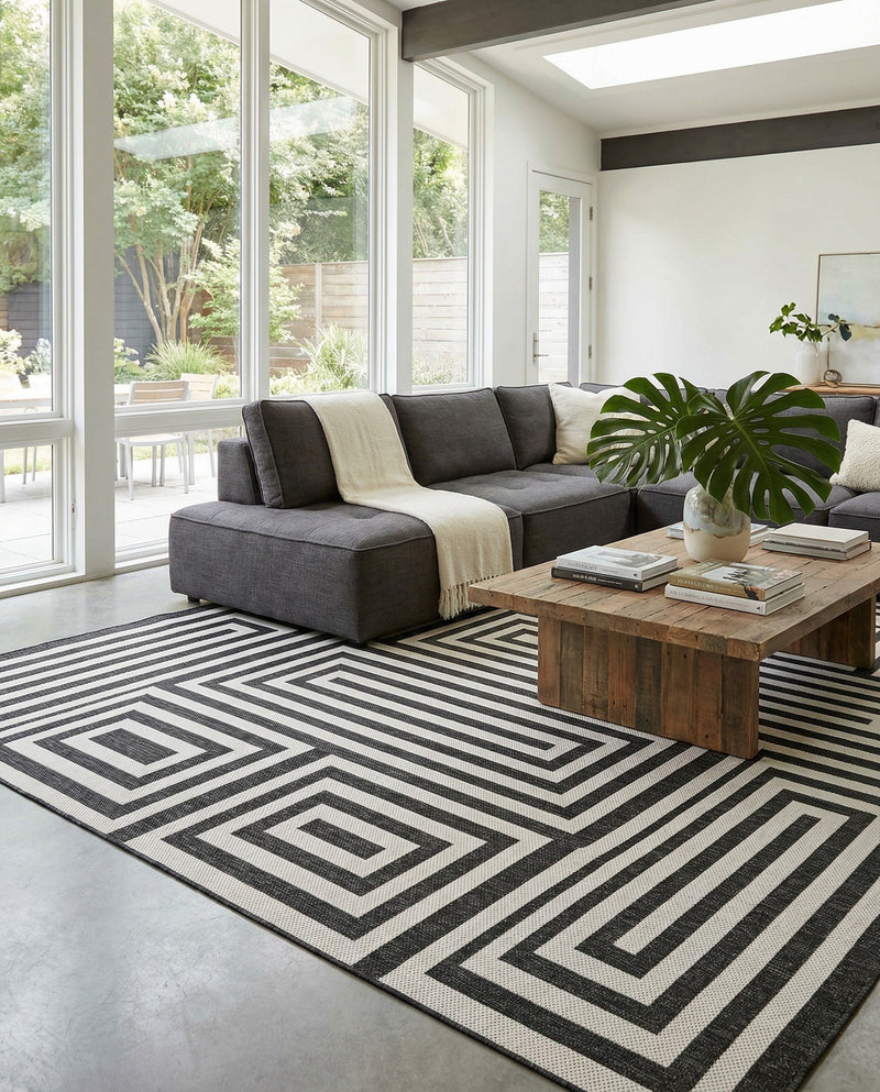 Urban Terrace Collection Area Rug -  Flatiron Rectangle Black and White  lifestyle 31