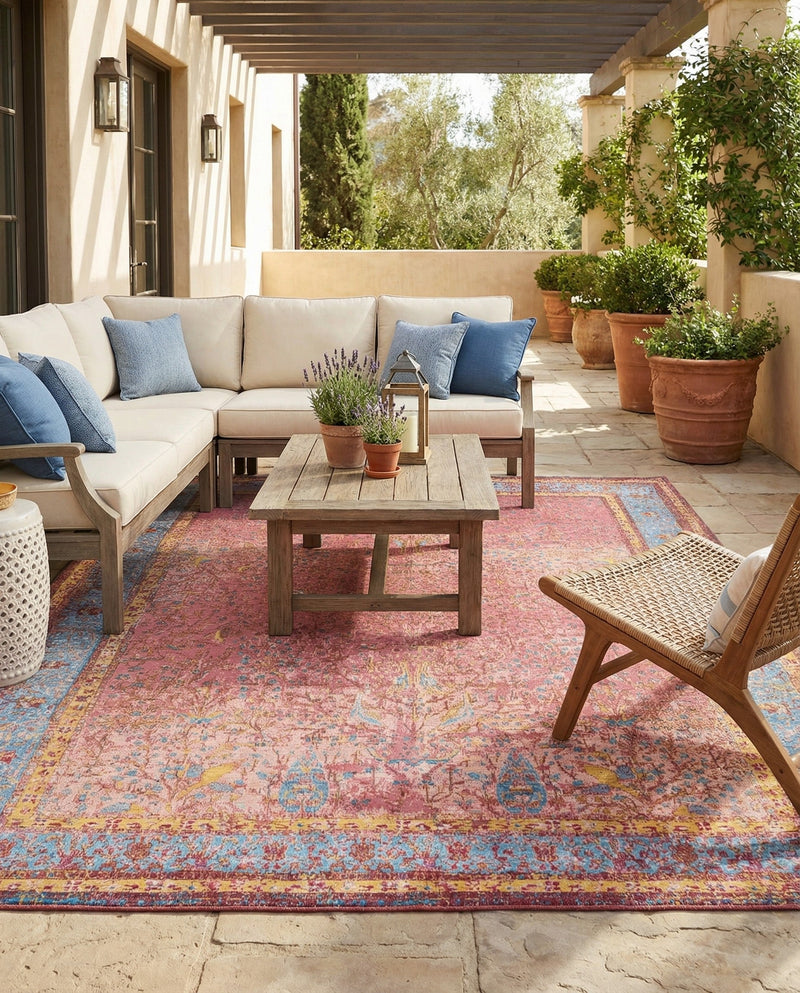 Patio Heritage Collection Area Rug -  Serenity Rectangle Vintage Salmon Coral  lifestyle 6