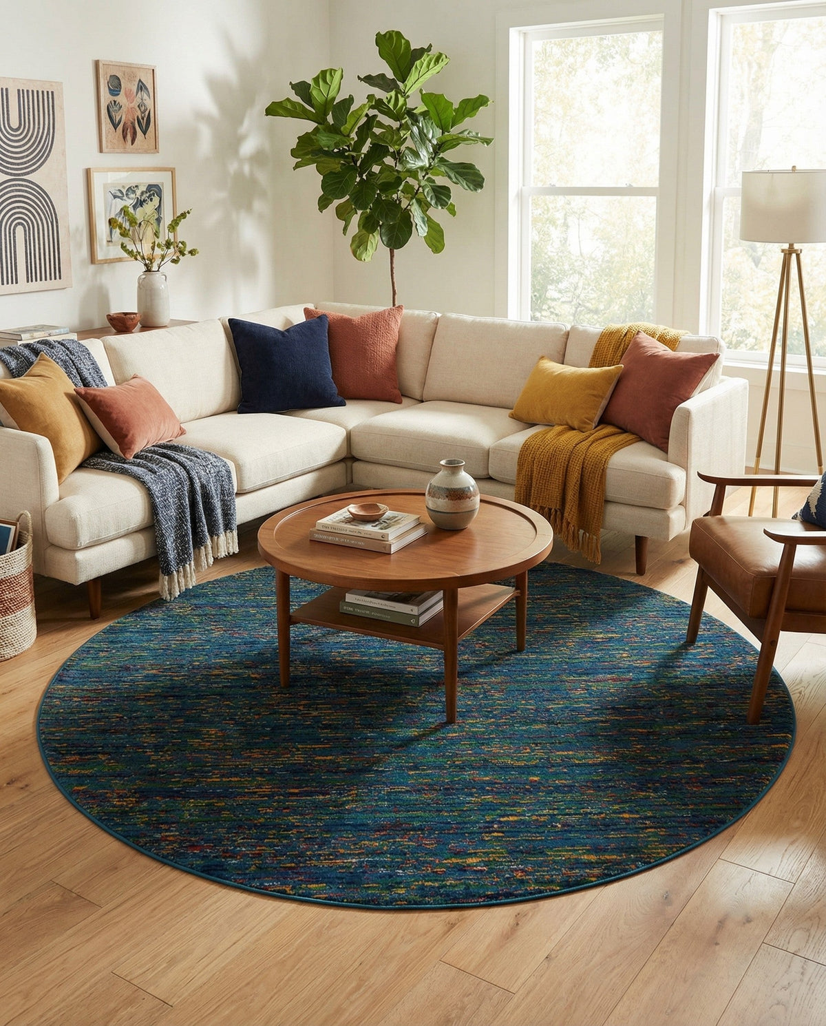 Caribbean Cove Collection Area Rug -  Lucia Round Navy Blue  lifestyle 144