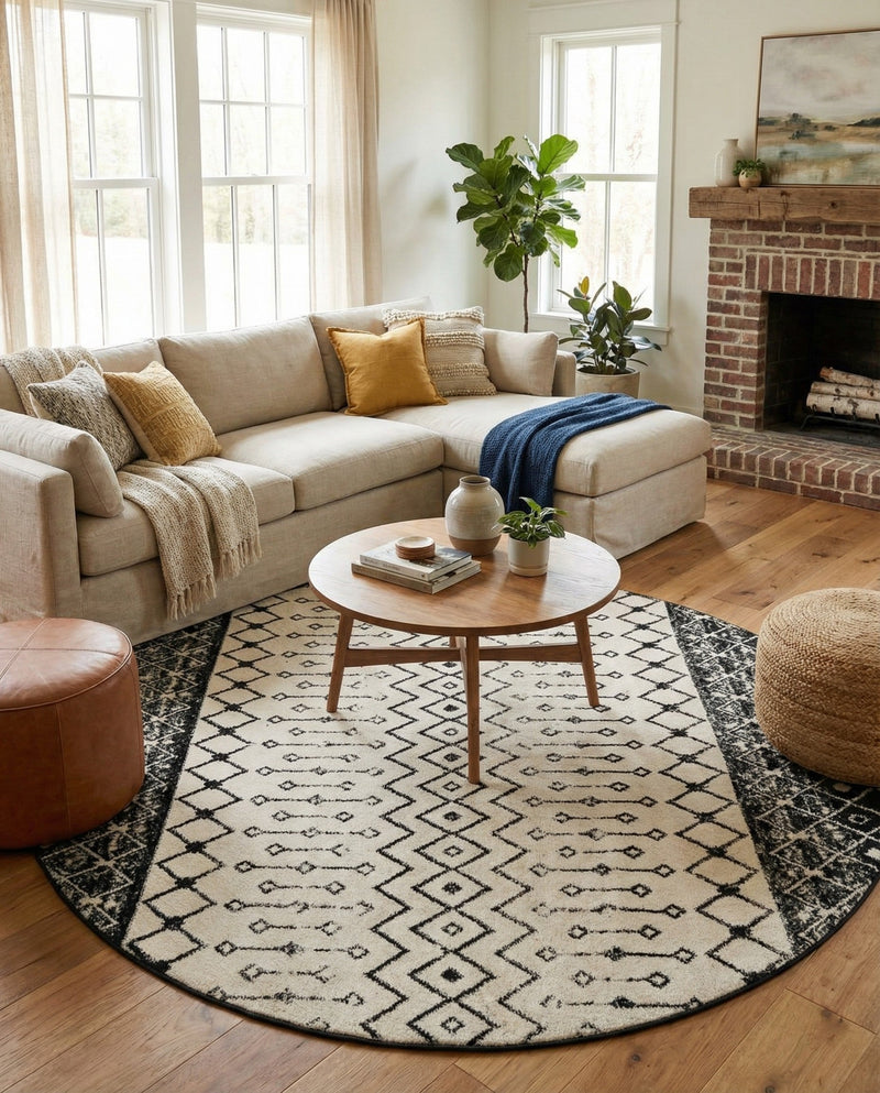 Mediterranean Lattice Collection Area Rug -  Casablanca (Black and White) Round Black and White  lifestyle 25