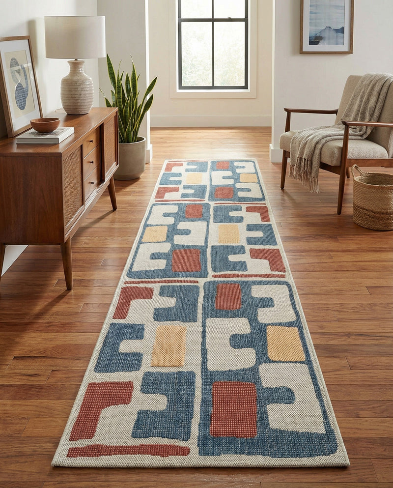 Coastal Terrace Collection Area Rug -  Sail Runner Ivory and Blue  lifestyle 47