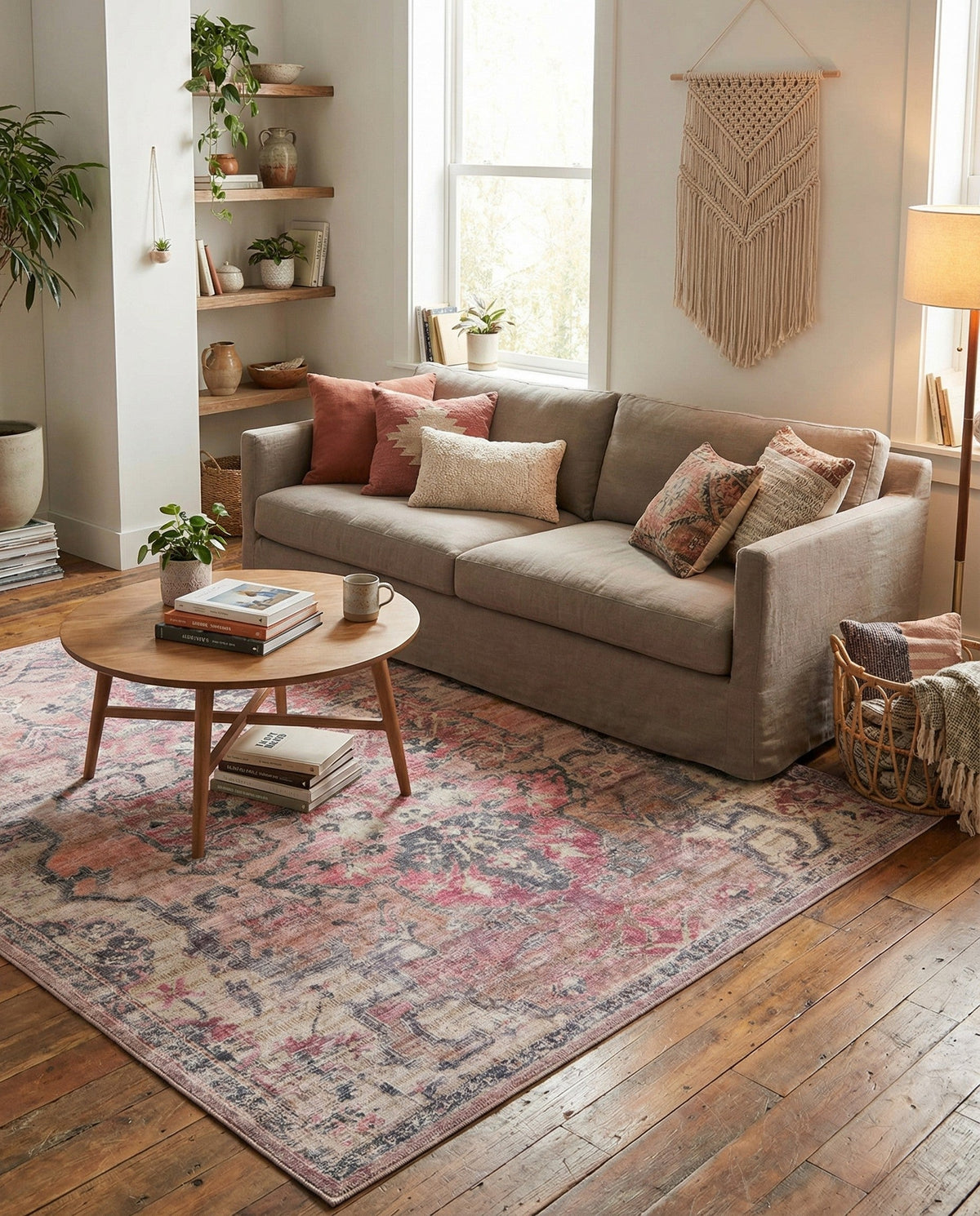 Vintage Memories Collection Area Rug - Echoes Square Beige pink  lifestyle 82