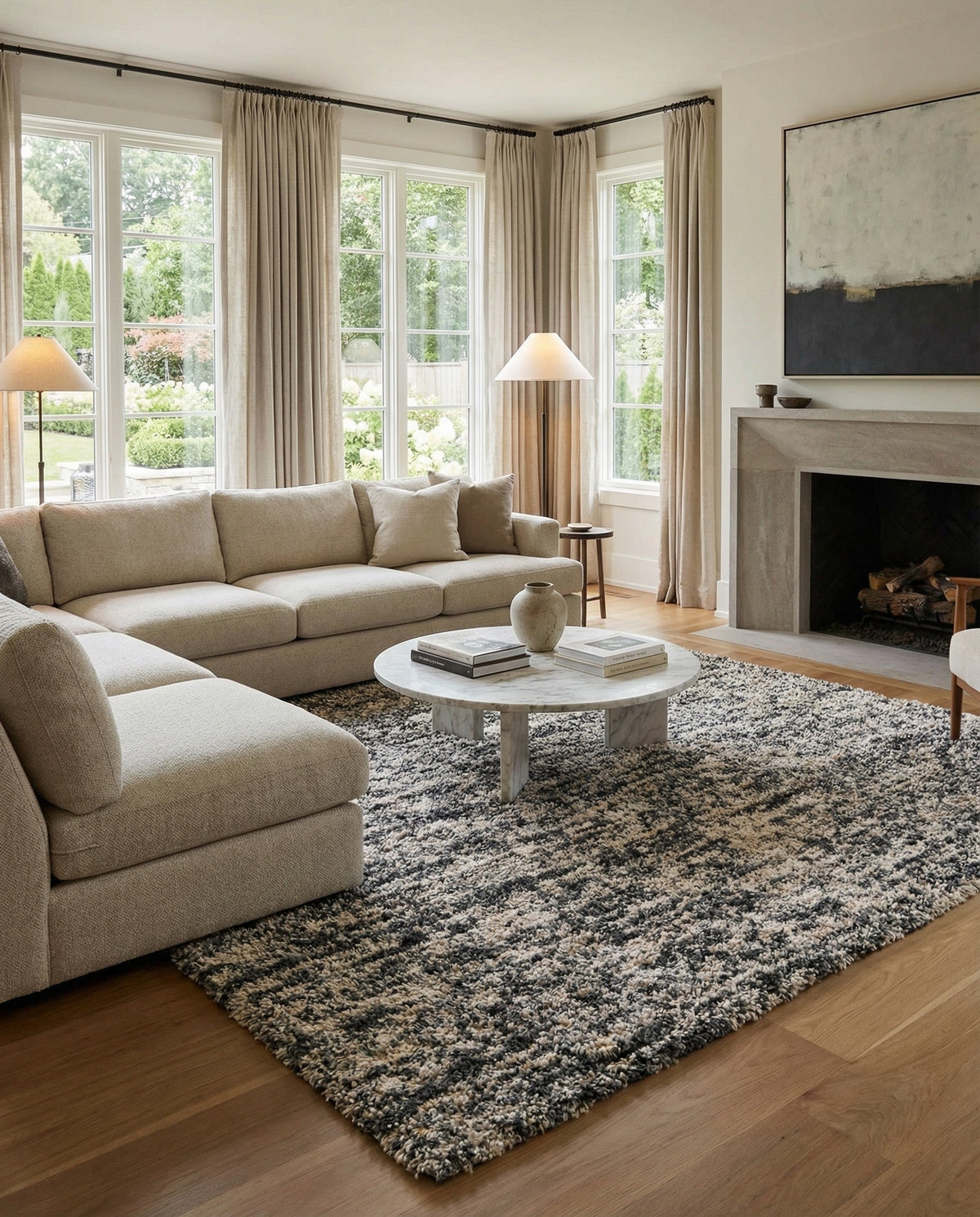 Wellington Luxe Shag Collection Area Rug - Kapiti Square Salt and Pepper  lifestyle 105