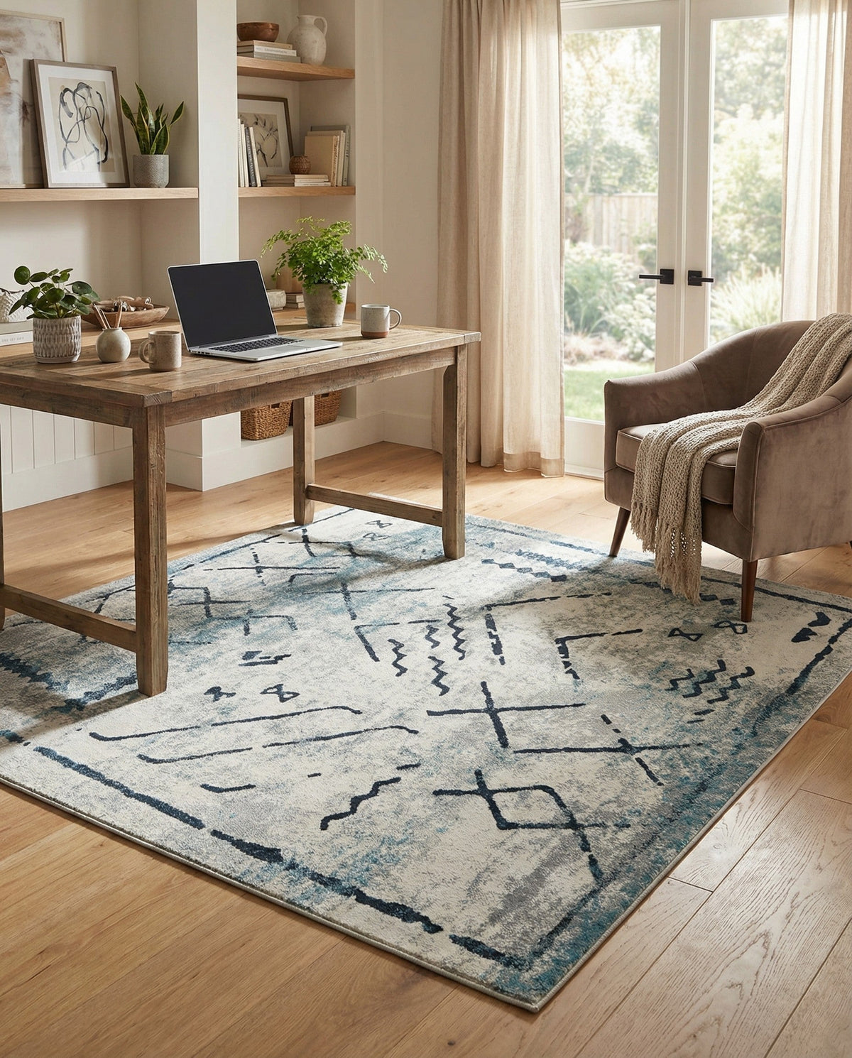 Aegean Elegance Washables Collection Area Rug - Santorini Square Ivory Gray  lifestyle 51
