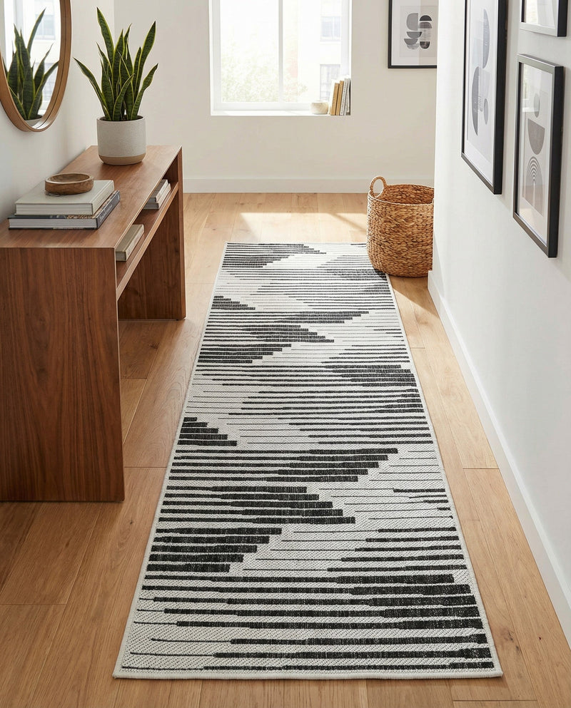 Urban Terrace Collection Area Rug -  Bronx Runner Black and White  lifestyle 57