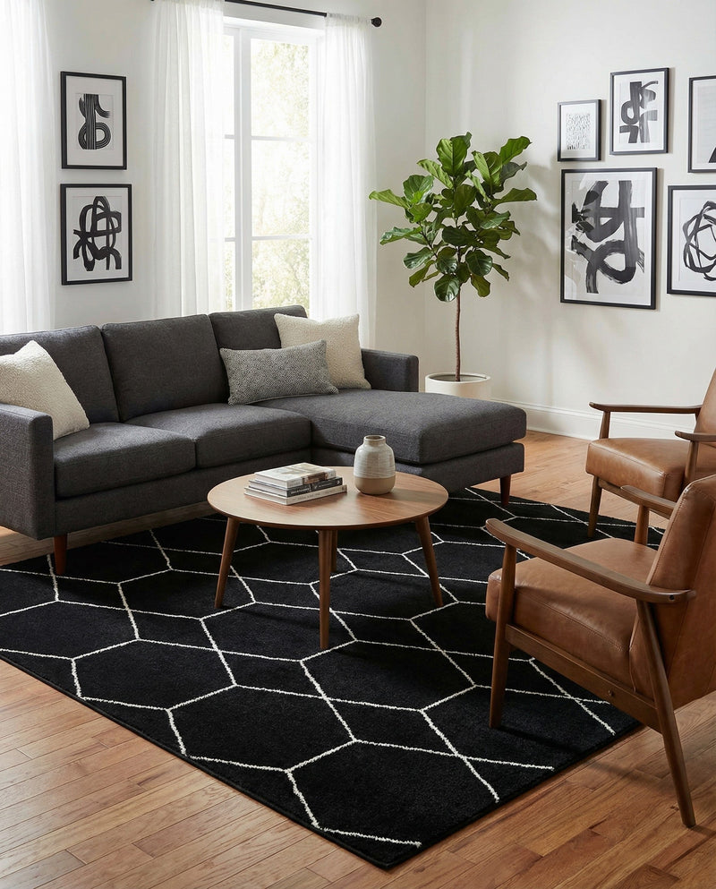 Trellis Mosaic Collection Area Rug - Arborville (Black) Square Black  lifestyle 29