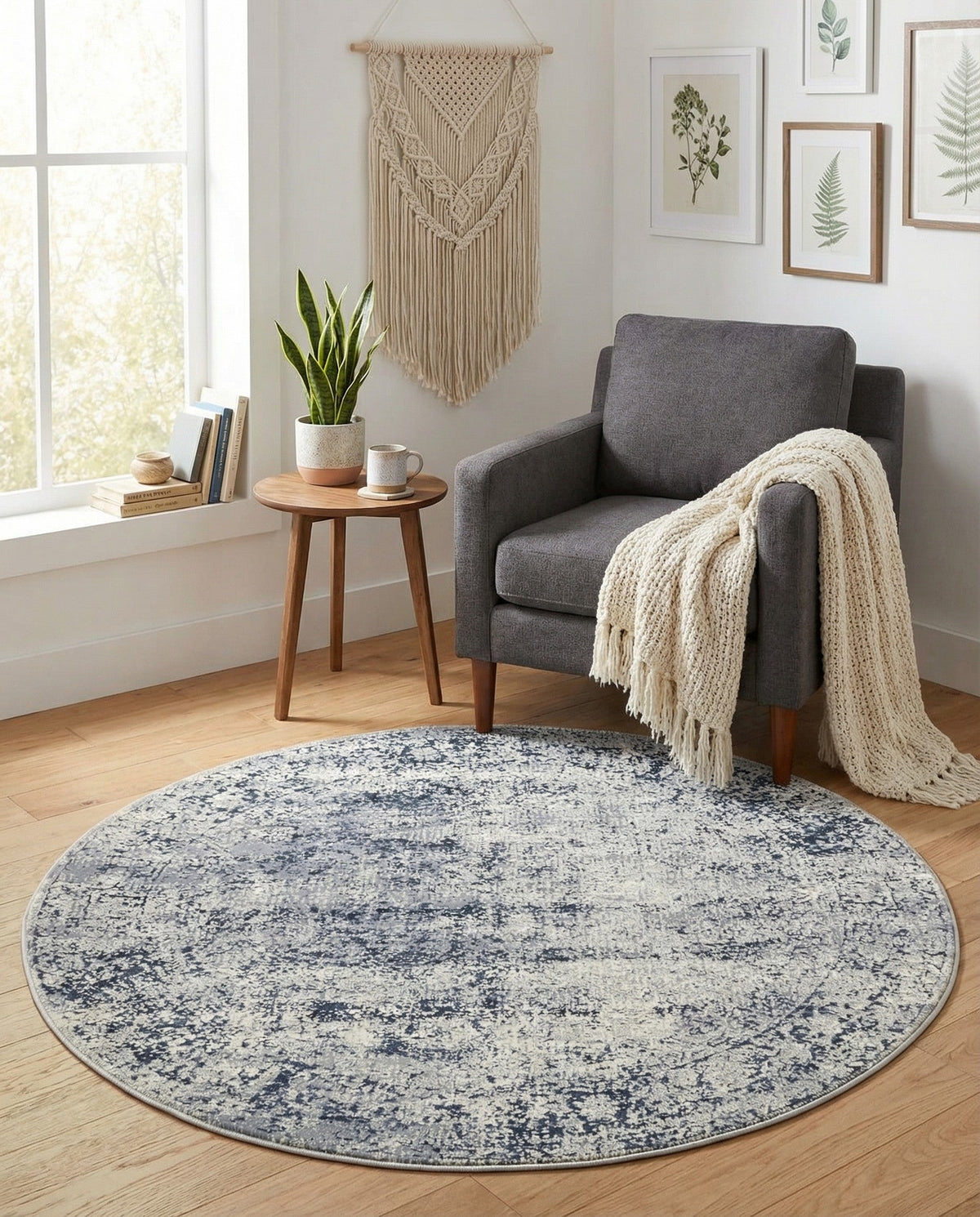 Coastal Manor Collection Area Rug -  Marina Round Blue Gray  lifestyle 124