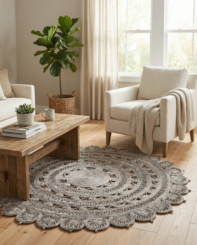 Woven Seaside Jute Collection Area Rug - Coastalhaven (Gray) Round Gray  lifestyle 14