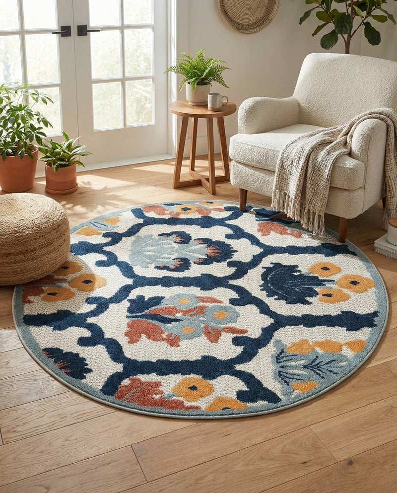 Caribbean Terrace Collection Area Rug -  Dominica Round Ivory  lifestyle 33