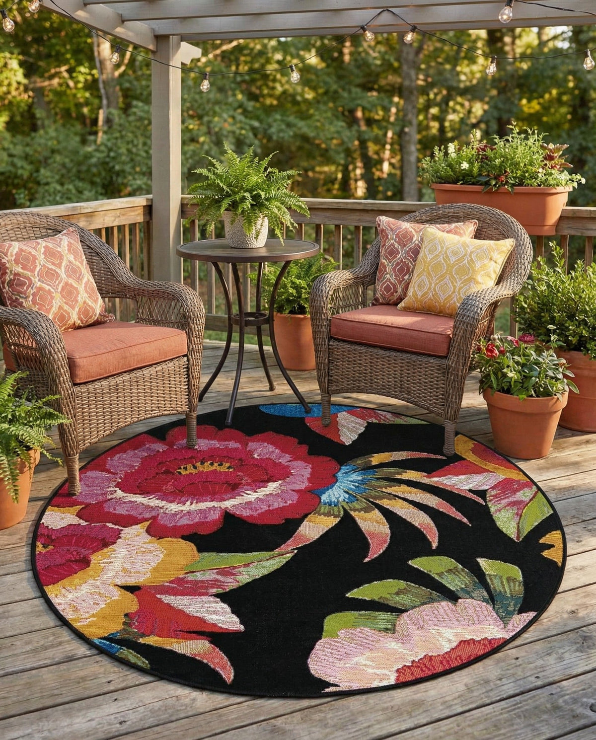 Seaside Blooms Collection Area Rug -  Versailles Round Multi  lifestyle 112