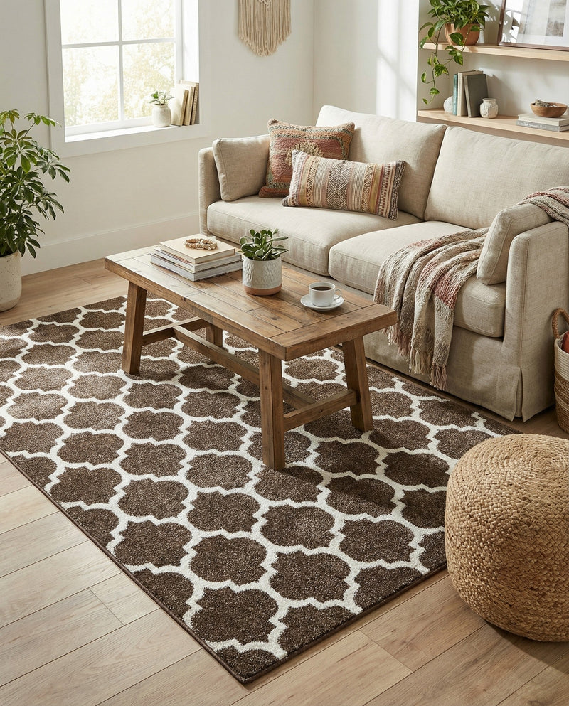 Lattice Gardens Collection Area Rug -  Bloomfield (Chocolate Brown) Rectangle Chocolate Brown  lifestyle 12