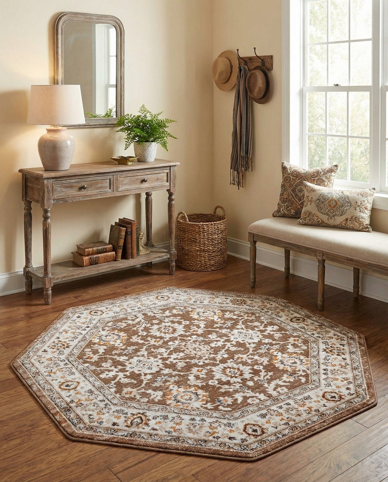 Savannah Elegance Collection Area Rug - Augusta (Brown) Octagon Brown  lifestyle 80