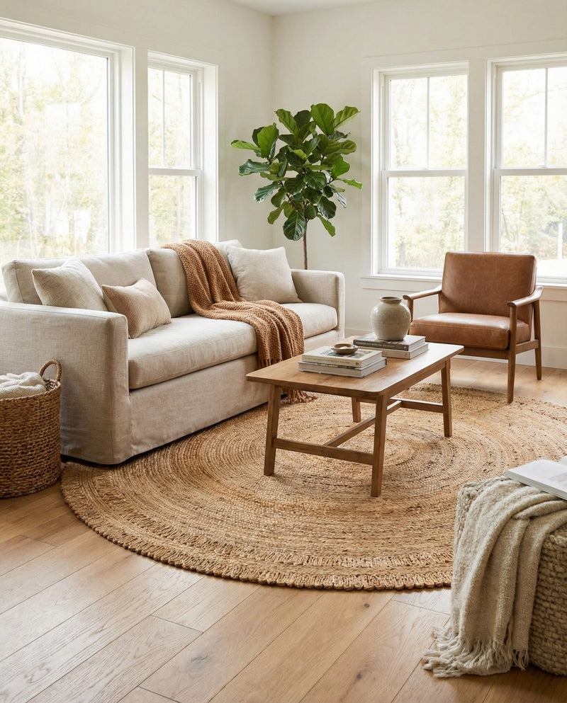 Woven Seaside Jute Collection Area Rug - Varadero Round Natural  lifestyle 34