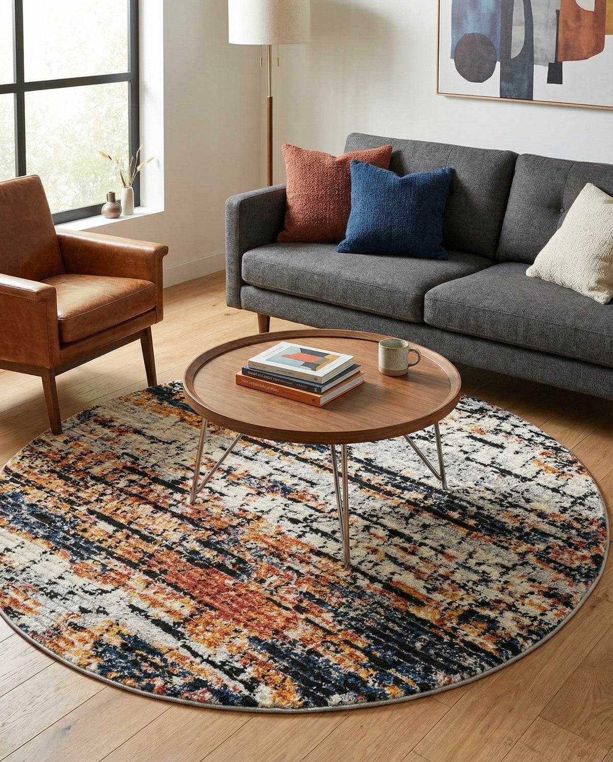 Santa Fe Trails Collection Area Rug -  Chaparral Round Multi  lifestyle 130