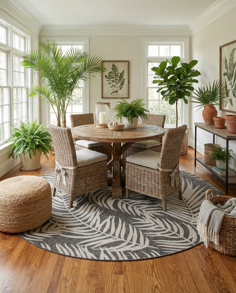 Seaside Blooms Collection Area Rug - Verdure (Charcoal) Round Charcoal  lifestyle 61
