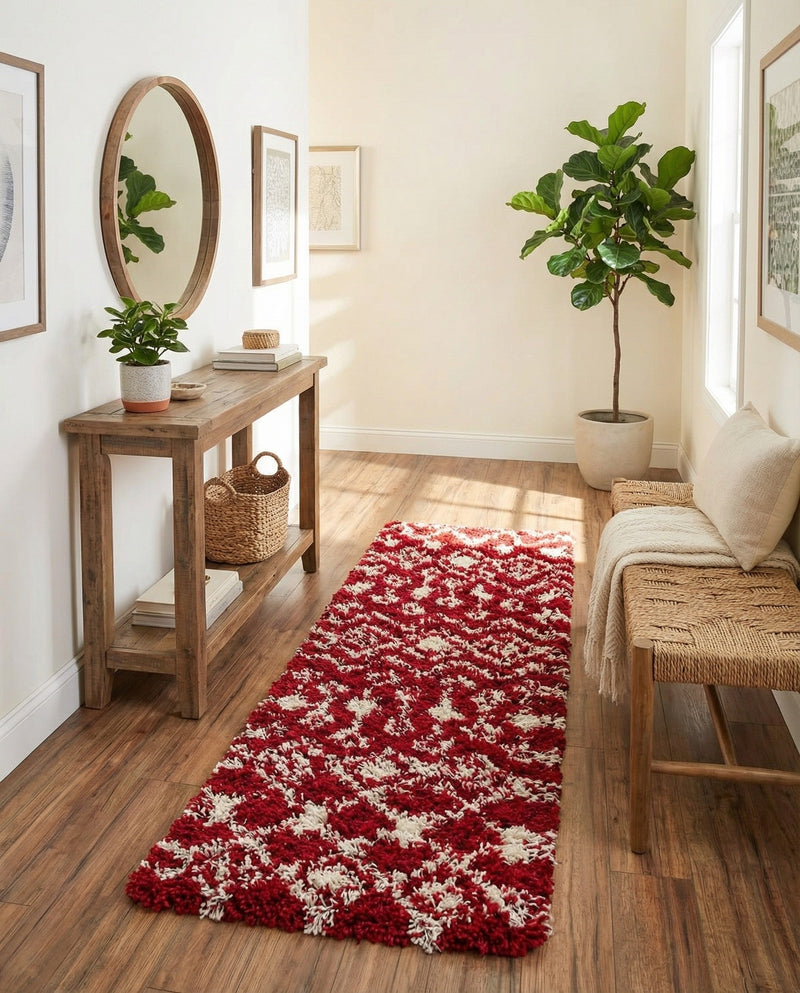 Berber Lattice Shag Collection Area Rug - Atlas (Burgundy Red) Runner Burgundy Red  lifestyle 29