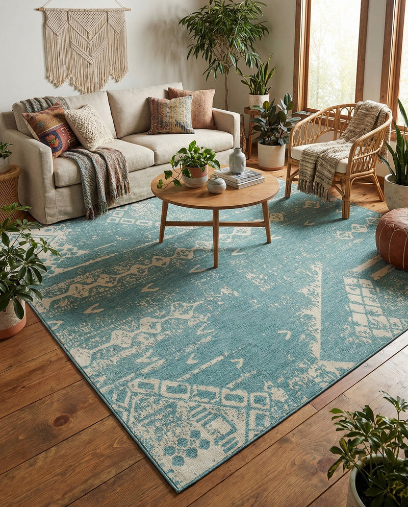 Desert Nomad Terrace Collection Area Rug - Sahara (Light Aqua) Square Light Aqua  lifestyle 71