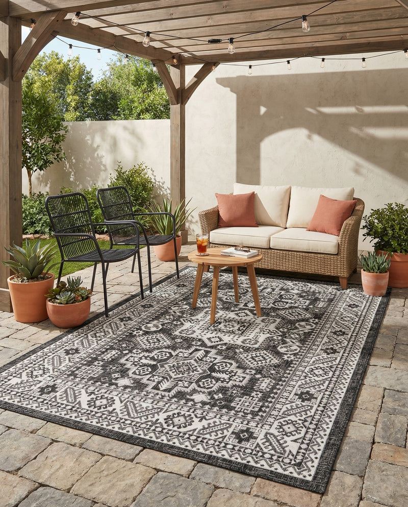Tribal Terrace Treasures Collection Area Rug -  Incan Isle (Charcoal Gray) Rectangle Charcoal Gray  lifestyle 28