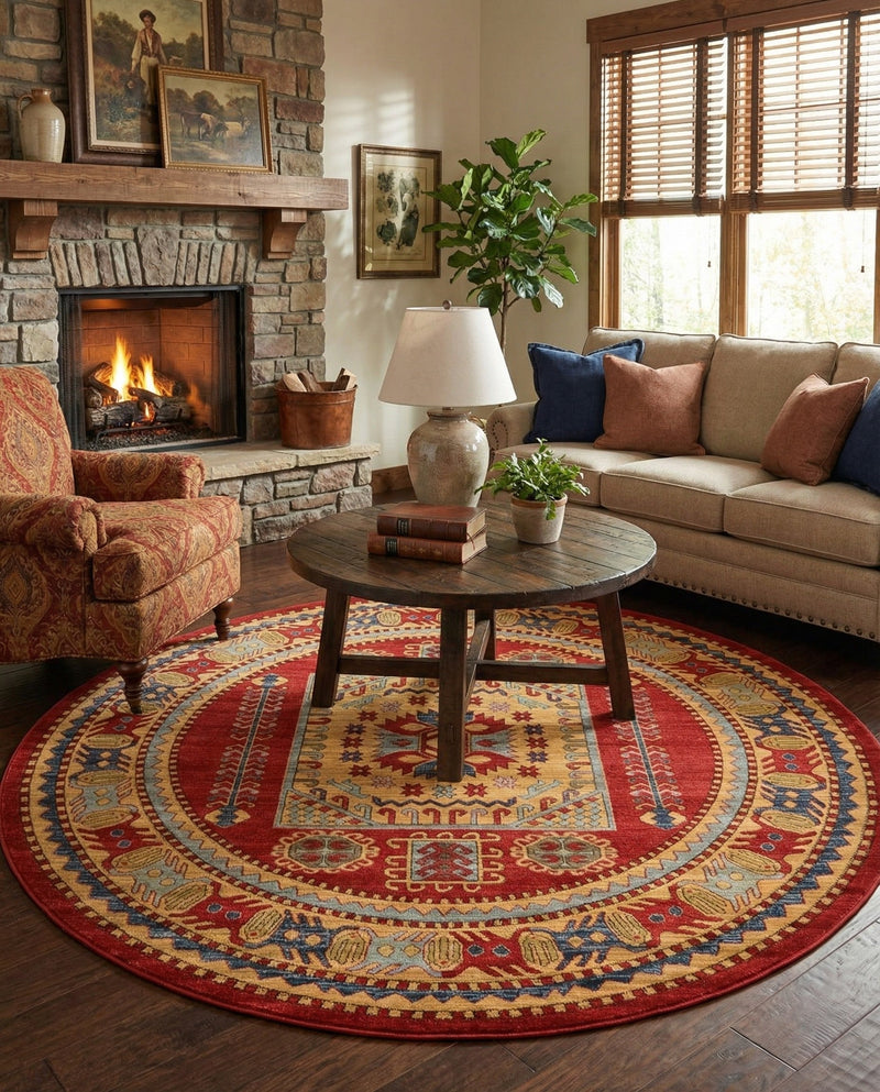 Persian Elegance Collection Area Rug -  Zanjan Round Red  lifestyle 41