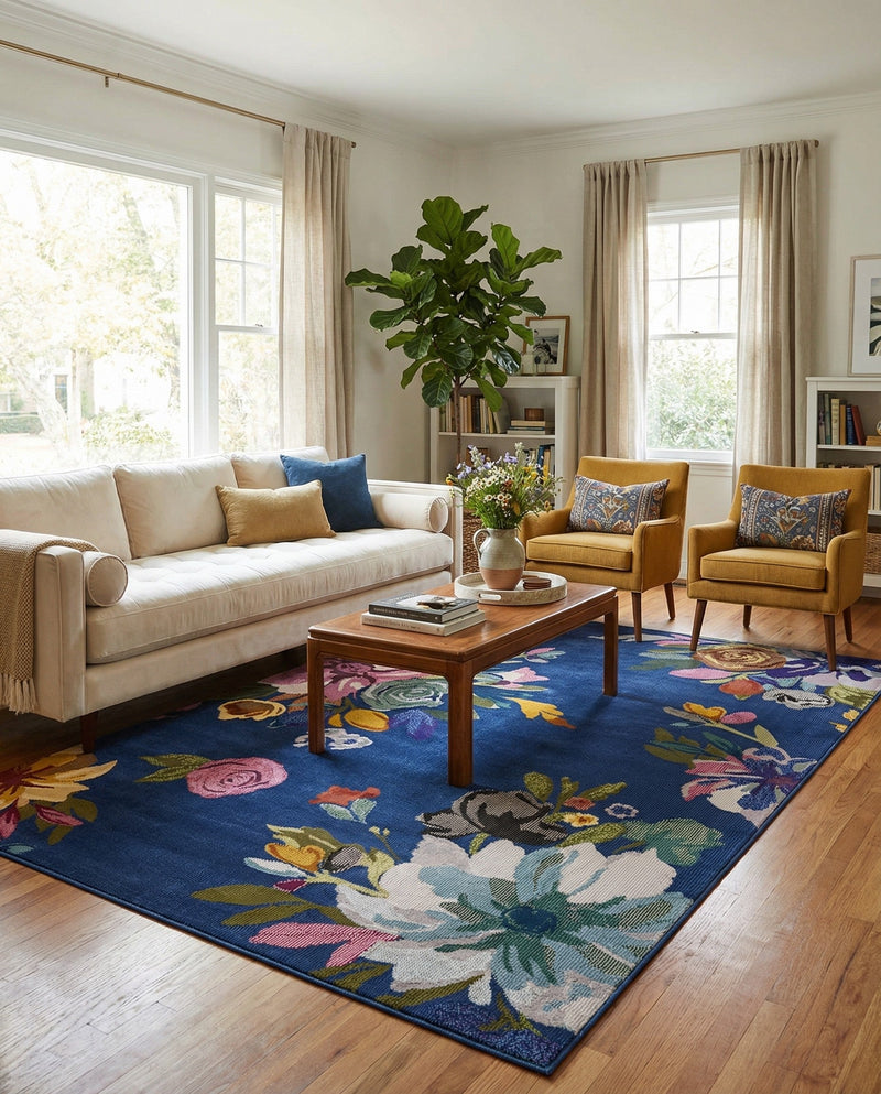 Meadow Breeze Collection Area Rug - Wildflower Rectangle Blue  lifestyle 51