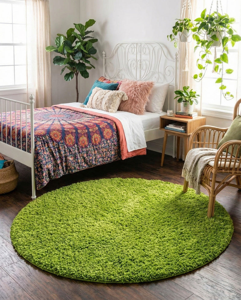 Plush Oasis Collection Area Rug - Serenity (Grass Green) Round Grass Green  lifestyle 48