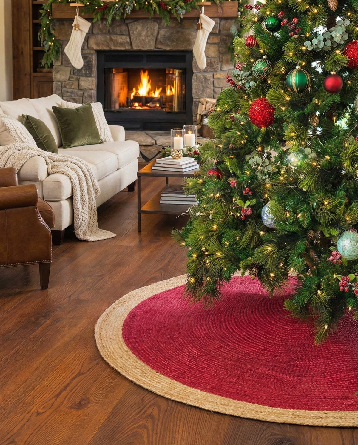 Holiday Hearth Rugs Collection Area Rug - Yuletide Round Red  lifestyle 44