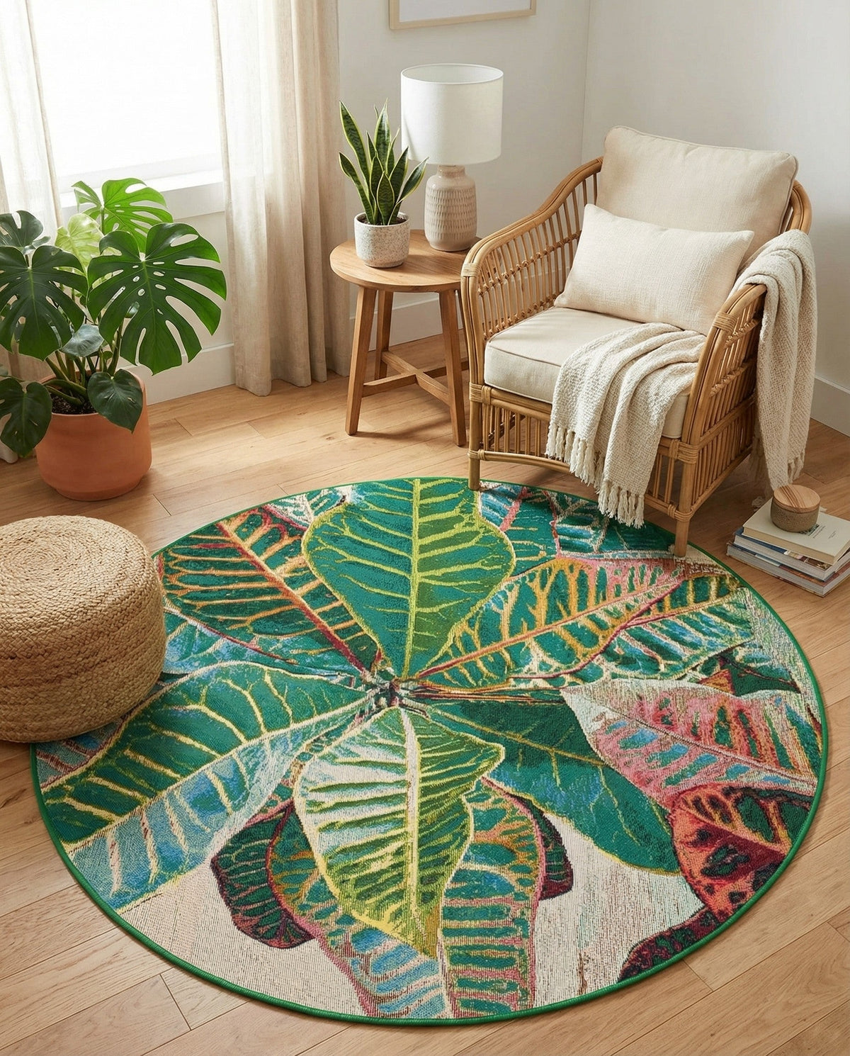 Seaside Blooms Collection Area Rug -  Fern Round Multi  lifestyle 139