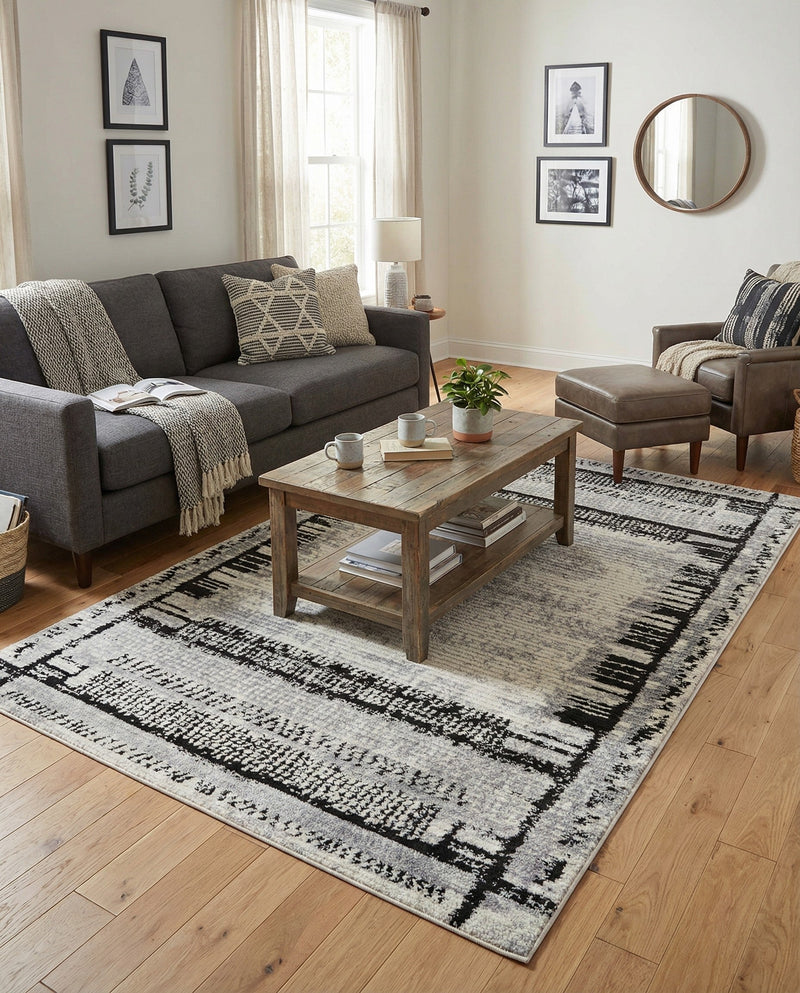Marrakech Mosaic Collection Area Rug -  Sahara Rectangle Black and White  lifestyle 15