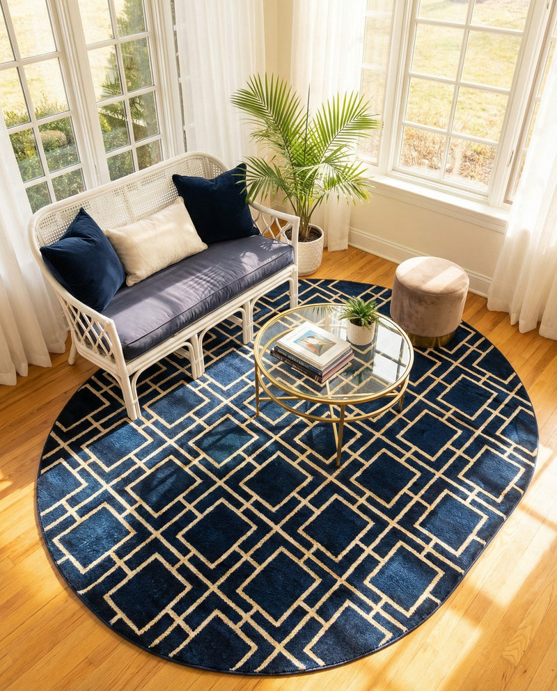 Hollywood Luxe Collection Area Rug -  Beverly (Navy Blue Gold) Oval Navy Blue Gold  lifestyle 57