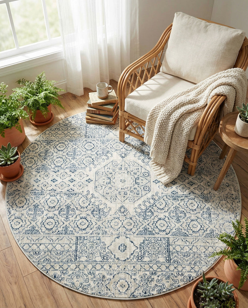 Coastal Haven Collection Area Rug -  Shoreline Round Gray  lifestyle 29
