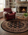 Samarkand Elegance Collection Area Rug -  Margilan (Black) Round Black  lifestyle 80