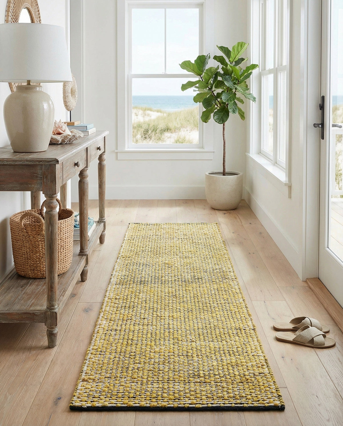 Coastal Haven Striped Jute Collection Area Rug - Marina Runner Yellow and Navy  lifestyle 70