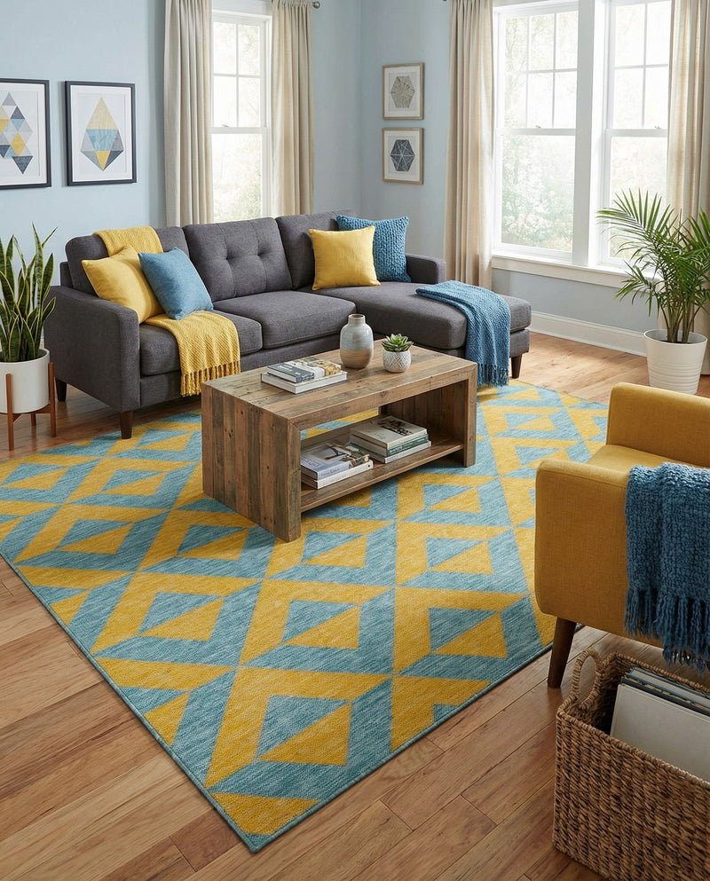 Urban Oasis Rugs Collection Area Rug -  Highrise (Yellow and Aqua) Rectangle Yellow and Aqua  lifestyle 5