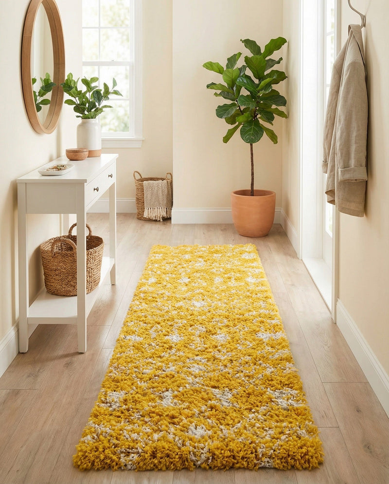 Berber Lattice Shag Collection Area Rug - Atlas (Yellow) Runner Yellow  lifestyle 32