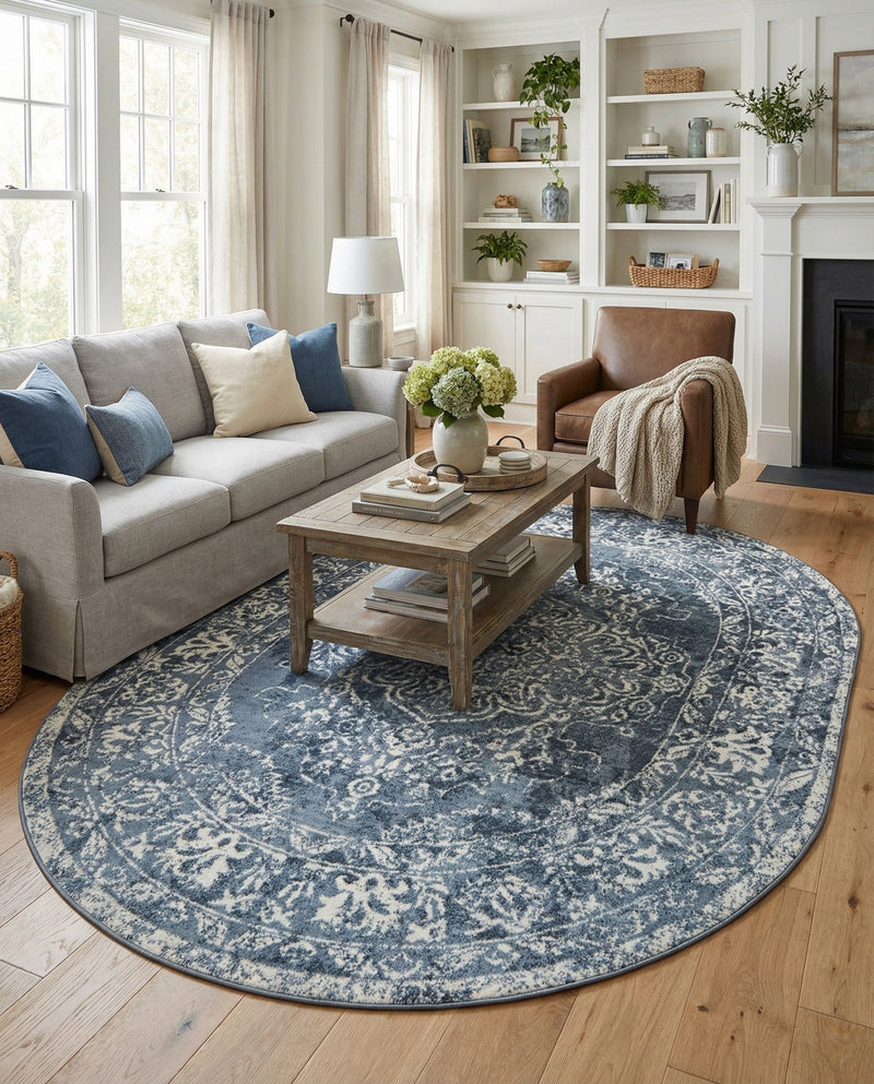 Cambridge Classics Collection Area Rug -  Magdalene (Blue) Oval Blue  lifestyle 56