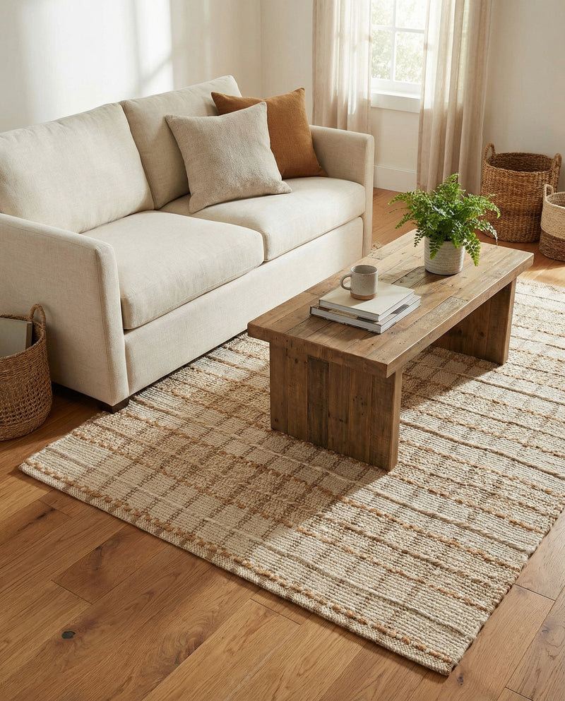 Sequoia Handwoven Jute Collection Area Rug - Charleston Rectangle Ivory  lifestyle 12