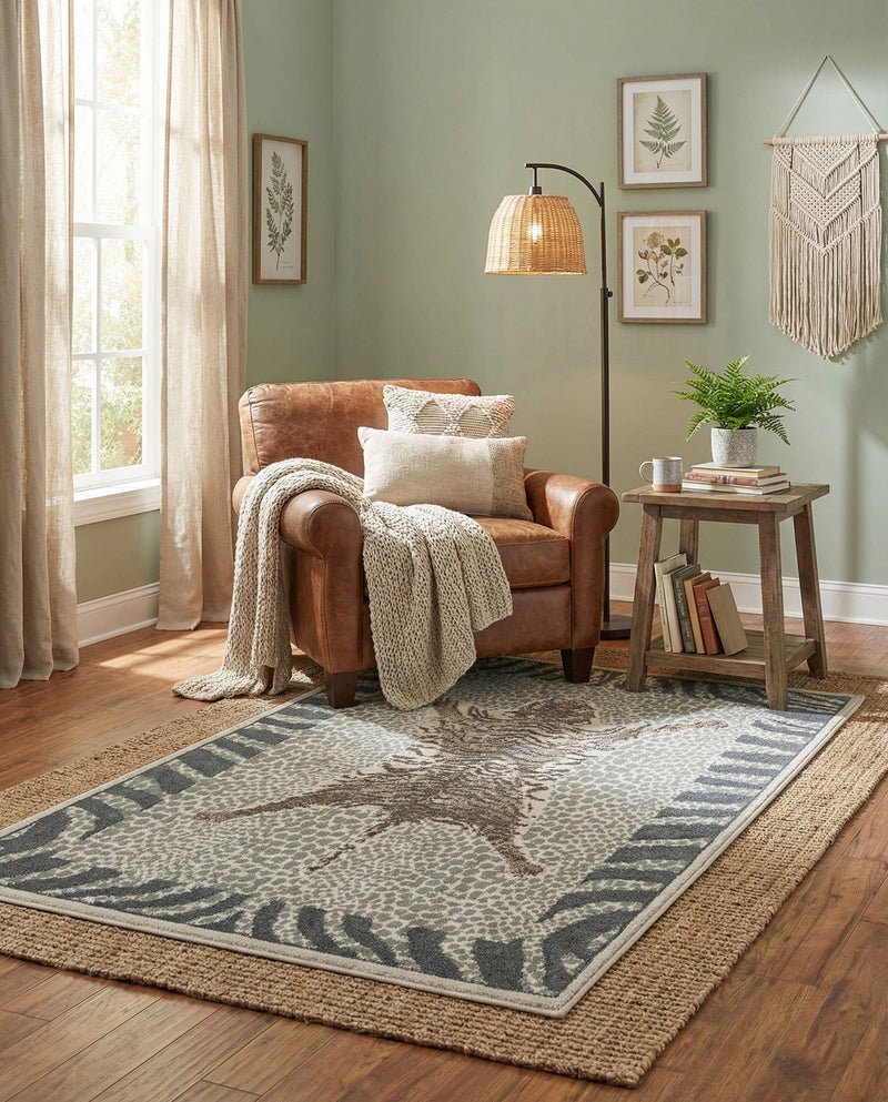 Savannah Sojourn Collection Area Rug -  Masai Rectangle Gray and Ivory  lifestyle 5
